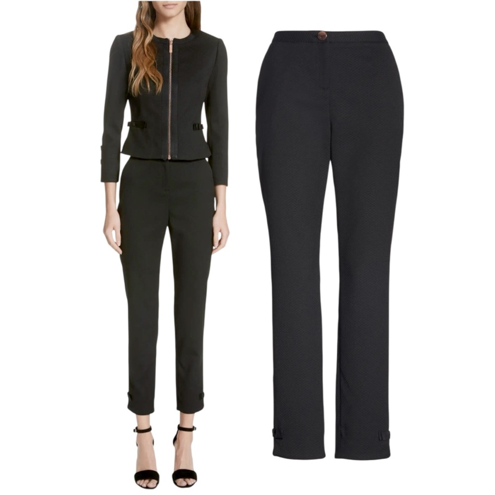 TED BAKER LONDON Nadaet Black Textured Trouser w. Hem Bow Detail - Size 1 (4/S)